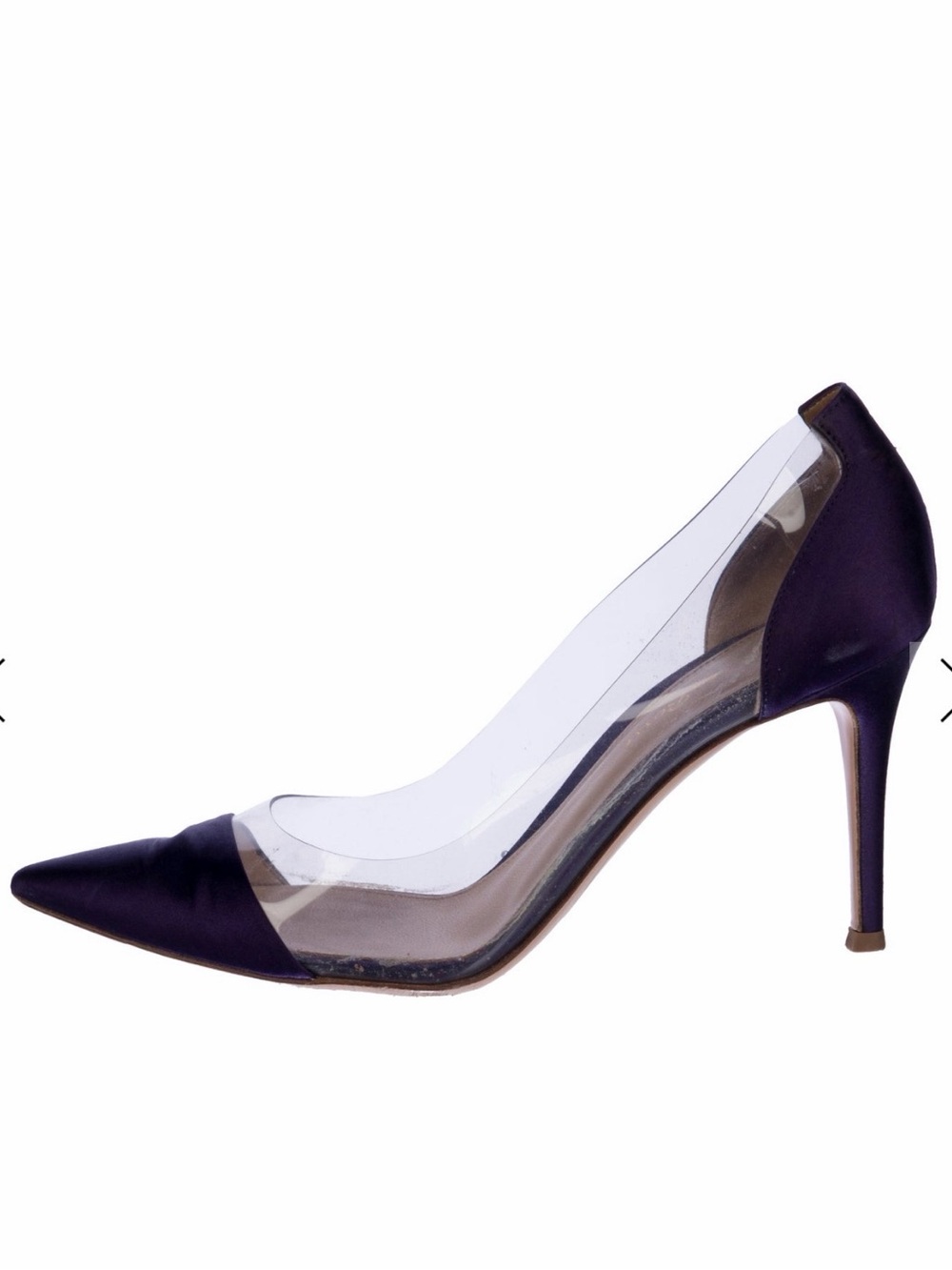Gianvito Rossi Purple Satin Pointed-Toe Clear-Panel Pump